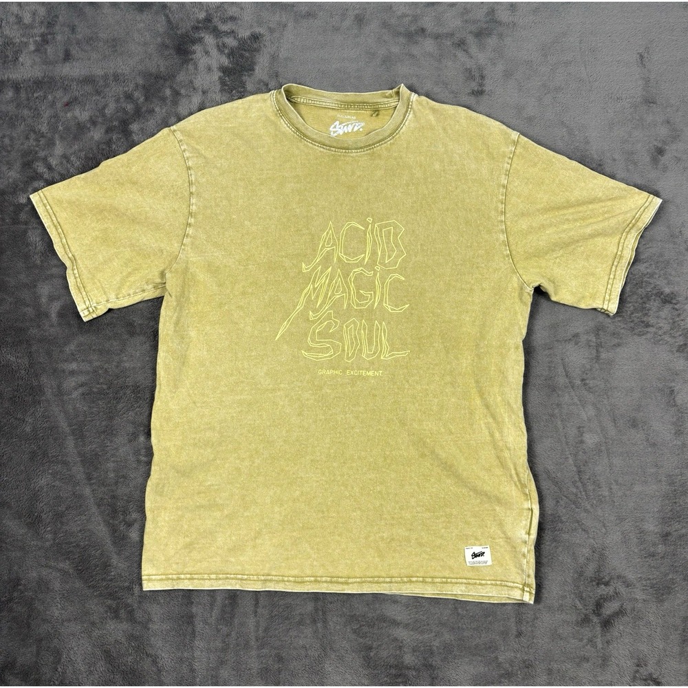 Pull & Bear‎ STWD Streetwear Acid Magic Soul Graphic Print Tshirt Size S Tan